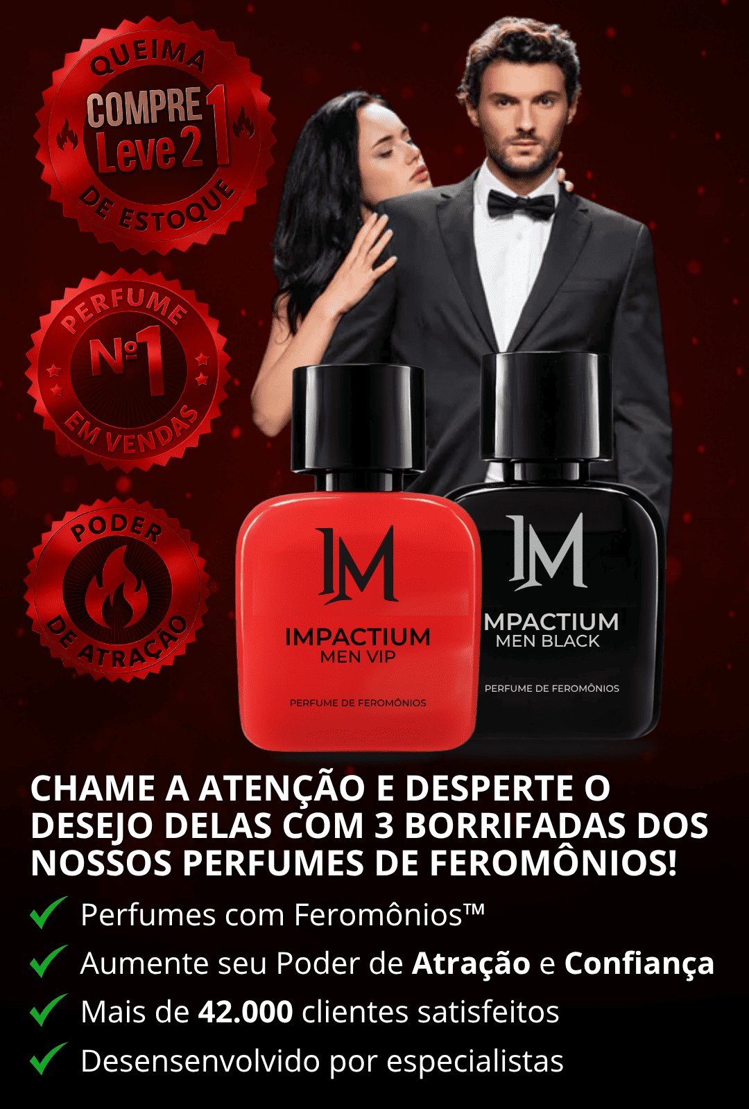 COMPRE 1 E LEVE 2 - Perfume Impactium Men Vip + Black - Perfume de Feromônios - 50ml Cada